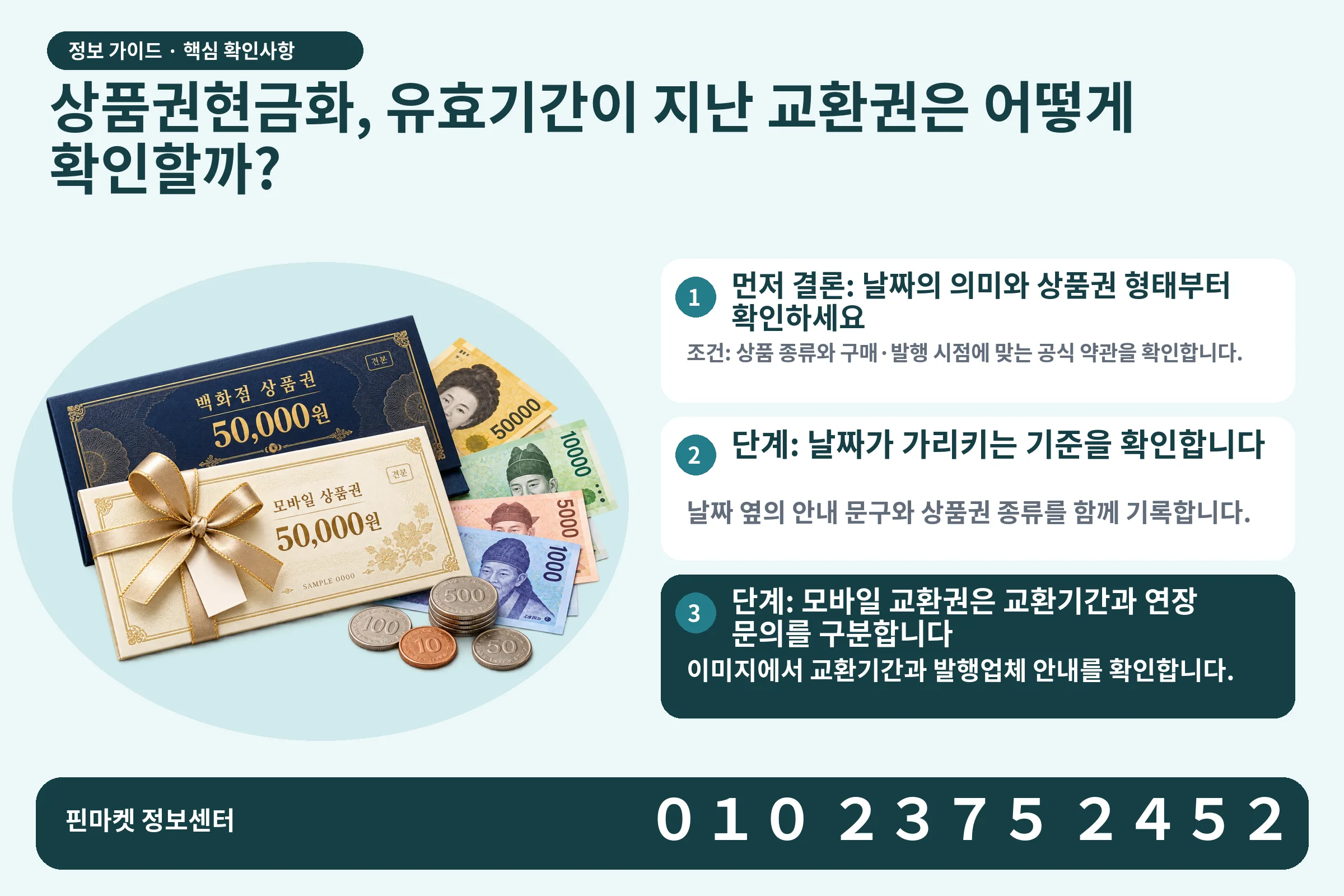상품권현금화, 유효기간이 지난 교환권은 어떻게 확인할까? · 상품권 / 현금·동전 · 본문 확인사항: 먼저 결론: 날짜의 의미와 상품권 형태부터 확인하세요; 단계: 날짜가 가리키는 기준을 확인합니다; 단계: 모바일 교환권은 교환기간과 연장 문의를 구분합니다